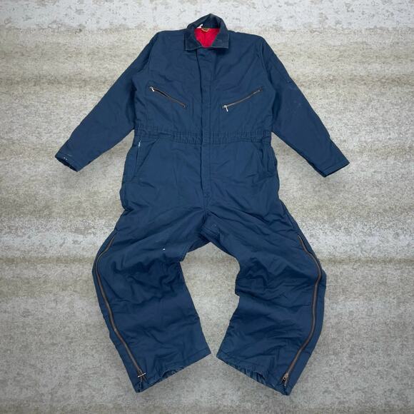 Vintage Wrangler Big Ben Coveralls Navy Blue Insulated Quilt Made in USA 80s - Picture 1 of 5